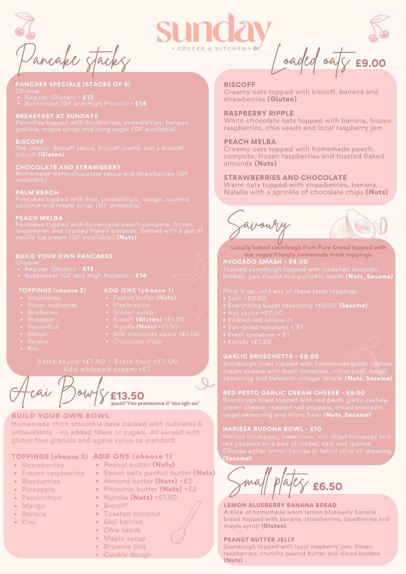Sunday Coffee and Kitchen food menu