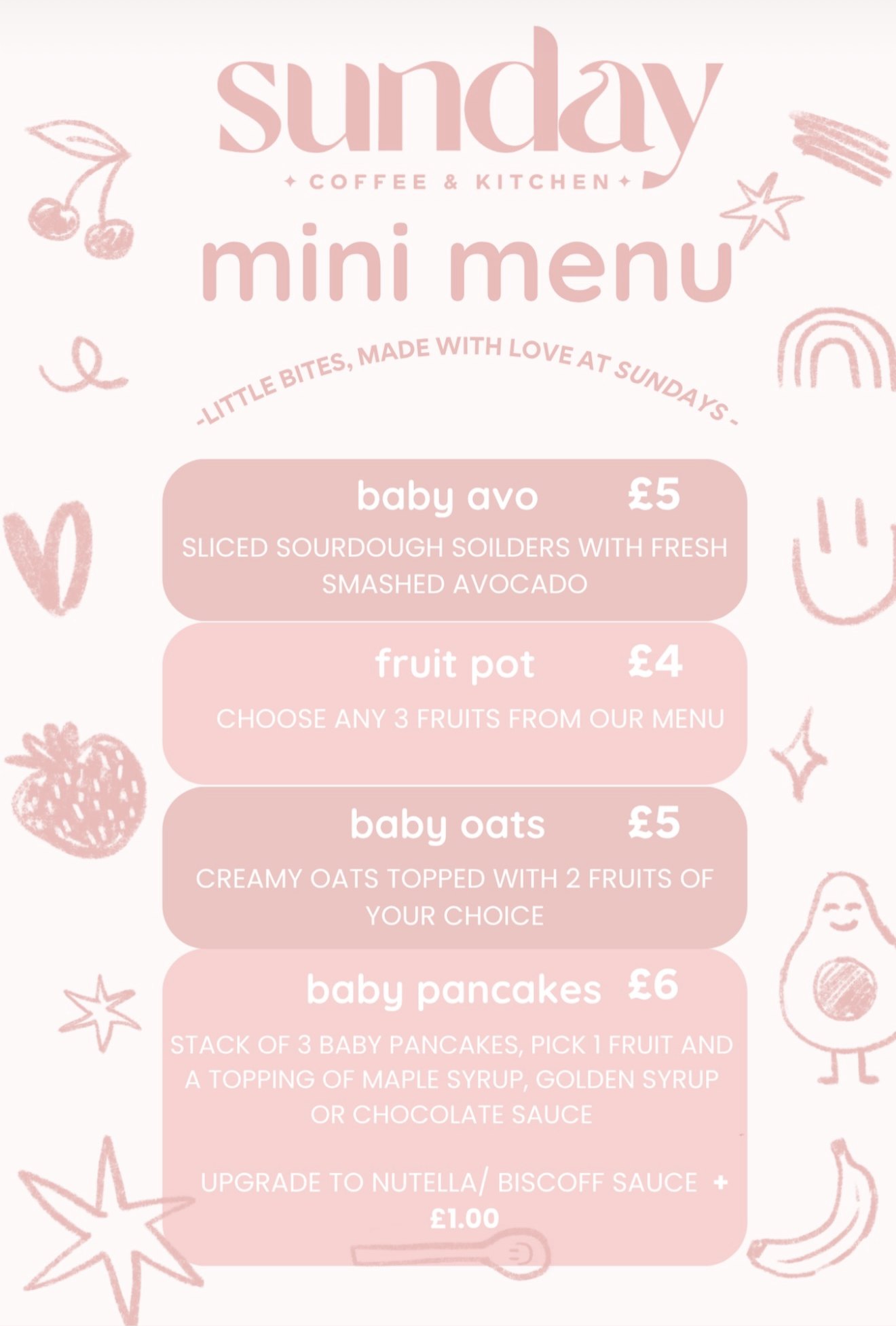 Sunday Coffee and Kitchen mini menu